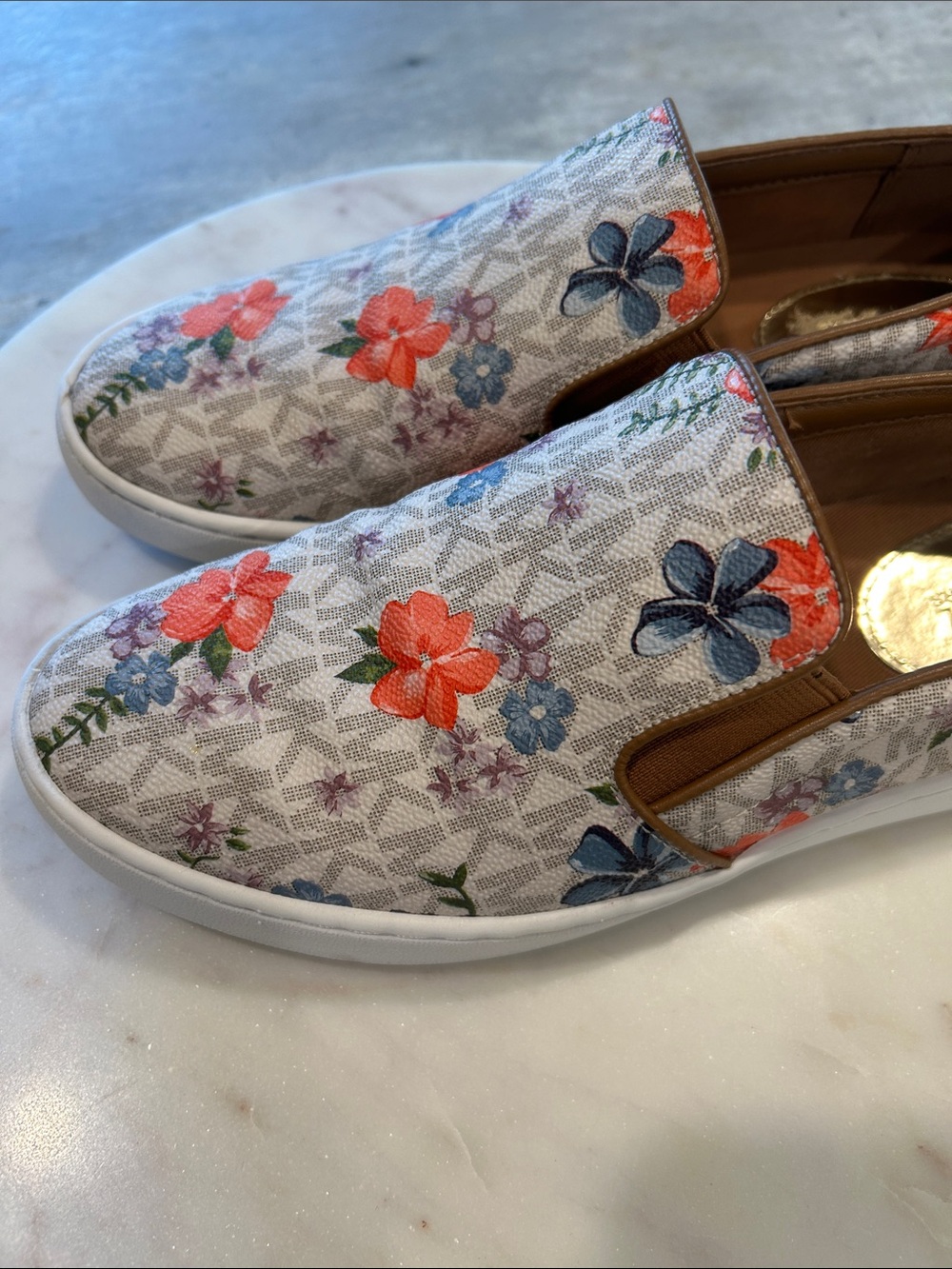Michael Kors Floral Slip-On Sneakers in Beige and Orange - Picture 5 of 11